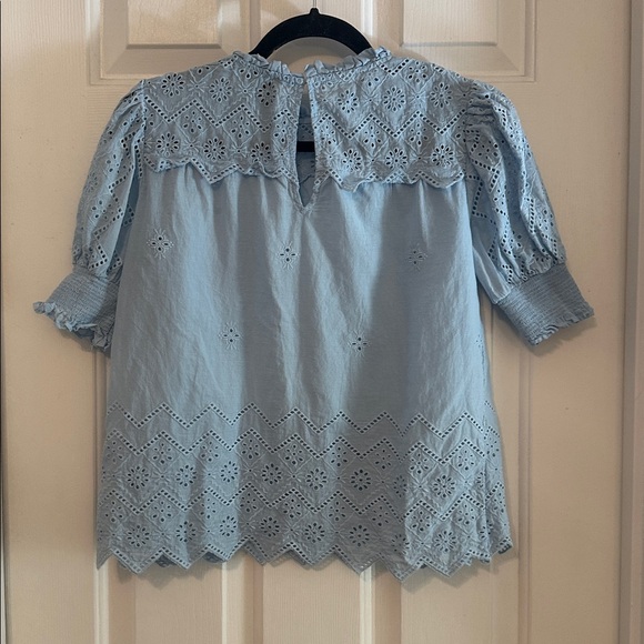 Industry republic clothing eyelet puff sleeve cotton blouse blue XS - Picture 3 of 5